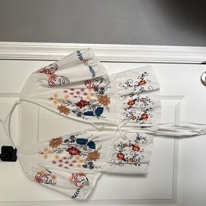 Floral Embroidered White Wrap Top